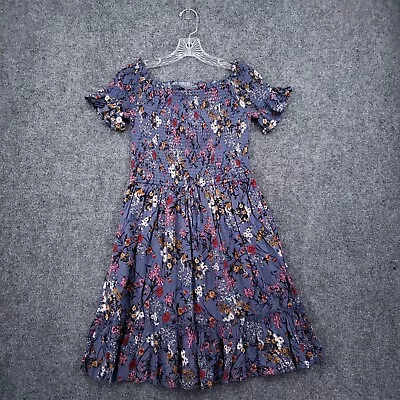 Xhilaration Dress Womens M Medium Blue Mini Floral Smocked Baby Doll Praire Boho • $9.99