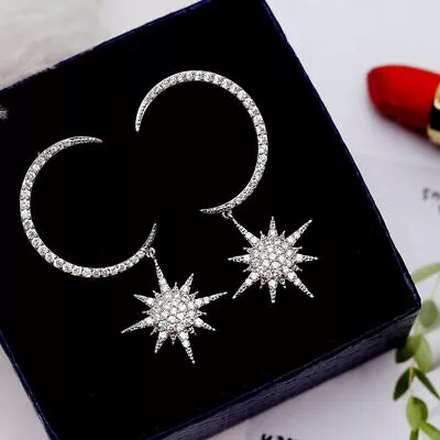 Fashion Sun Moon Star 925 Silver Drop Earrings Cubic Zirconia Women Jewelry Gift • $2.88