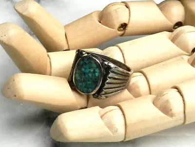 Vintage Sterling Silver Crushed Turquoise Ring Size 9 Middle Eastern? Hallmarked • $29.99