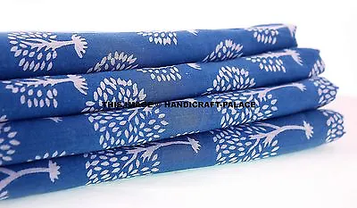 2.5 Yard Tree Of Life Hand Block Print Fabric Indian Cotton Indigo Blue Fabric • £16.79
