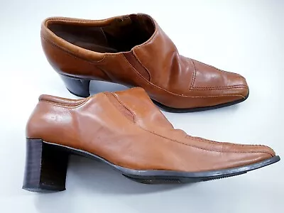 Daniel Hechter Size 6 (39) Tan Brown Leather Block Heel Vintage Court Shoes • £12