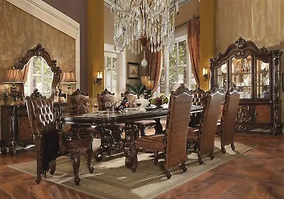 Brown Cherry Oak Table & Leatherette Chairs - Traditional 9 Piece Dining Set CAC • $5696.76