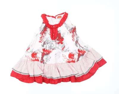 £5 • Buy Marese Girls Red Geometric Cotton Fit & Flare  Size 3 Years  Scoop Neck Zip  