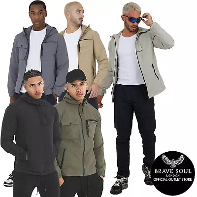 Brave Soul Men Multi Pocket Zipped Funnel Neck Light Weight Spring Jacket • £33.99