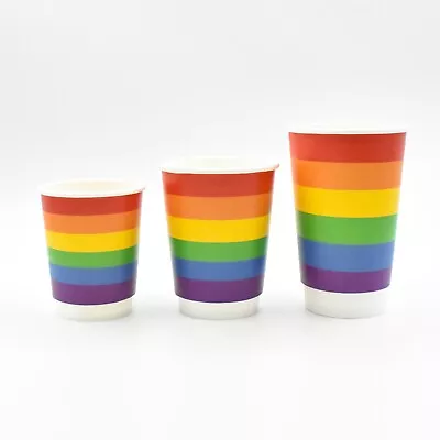 Rainbow Pride Cups 8 12 & 16oz Insulated Disposable Takeaway Coffee Cups • £16.49