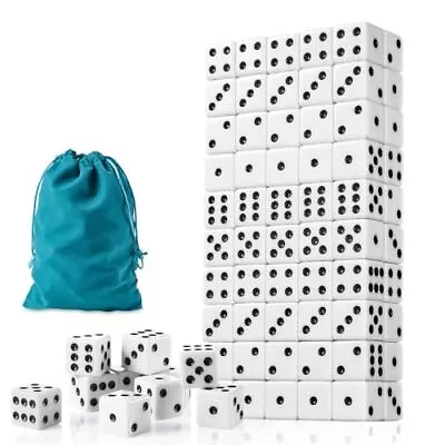 100 Pieces White Dice Set 16MM Standard Game Dices Opaque Six-Sided Dice • $13.66