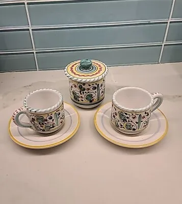 Lot Of 2 DERUTA Espresso Cups 2 Saucers Sugar Bowl With Lid Italy Majolica Nulli • $70