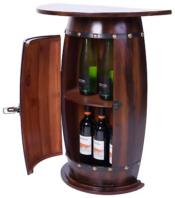 Wooden Wine Barrel Console Bar End Table Lockable Cabinet • $321.28