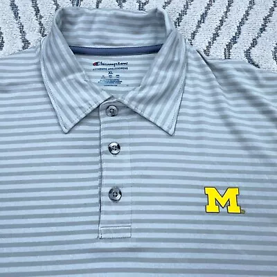 Michigan Wolverines Polo Shirt Men XL Gray Striped Performance Plain Logo Adult • $17.91