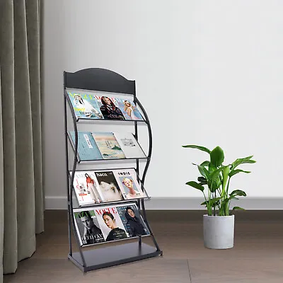 Floor-Standing Magazine Display Rack 4 Layers Book Storage Holder W/Billboard • £75