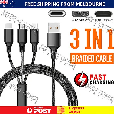 Type C Fast Charger Charging Cable 3 In 1 Multi USB Cord Mobile Micro USB AU • $5.98