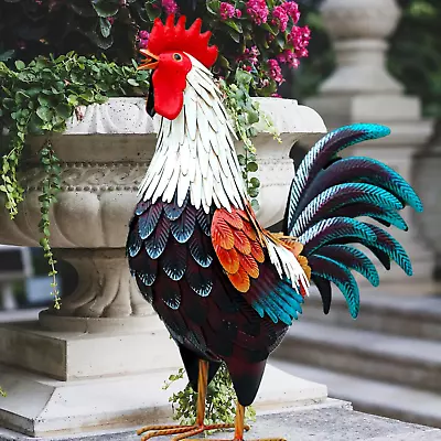 Metal Rooster DecorYard Chicken DecorationsOutdoor Garden Statues Metal Chick • $64.95