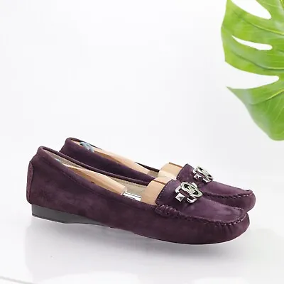 Michael Kors Women's Charm-Moc Loafer Size 9 Purple Suede Flat Shoe Gold MK • $59.87