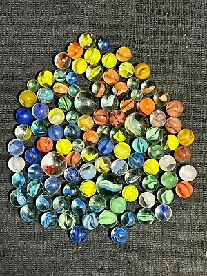 Marbles Vintage Cats Eyes Lot Of 100+ 4 Shooter’s 15/32” Peewees To 1” Shooter • $16