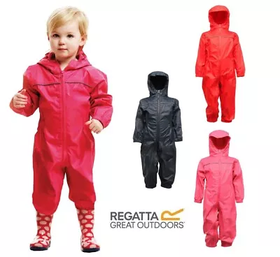 Regatta Kids Rain Suit Puddle Paddle Boys Girls All In One Splash Waterproof • £11.98