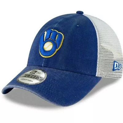 Milwaukee Brewers New Era Cooperstown Trucker 9forty Adjustable Hat - Blue • $12.76