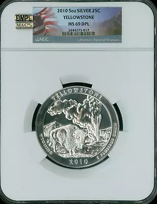 2010 Yellowstone Park  5 Oz Silver Quarter Ngc Ms69 Dpl Mac Spotless Pop 49 . • $892.43