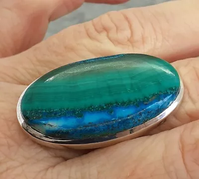 Large 925 Silver MALACHITE CHRYSOCOLLA Ring Sz U-10 R547~Silverwave*uk Jewellery • £34.99