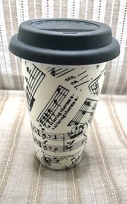 16oz CIROA Porcelain Sheet Music Note TRAVEL MUG  SILICONE LID. Coffee Tea • $11.06