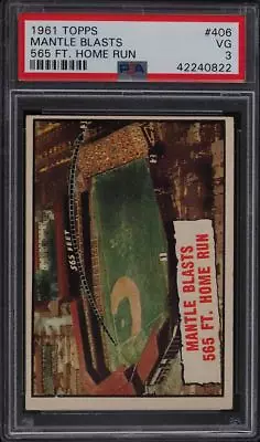 1961 Topps Baseball Mickey Mantle Blasts #406 565 FT. Home Run PSA 3 • $44.99