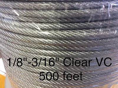 Vinyl Coated Steel Aircraft Cable Wire Rope 500' 1/8  VC 3/16  7x7 Clear • $82.79