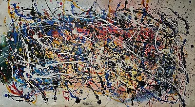 Vintage Abstract Large PaintingSigned Jackson Pollock Modern Old 20thCenturyArt • $126.30