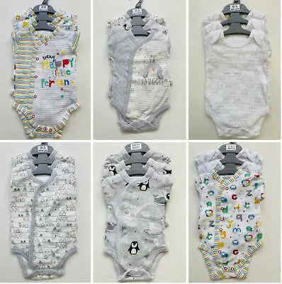 Baby Bodysuits Vests Long Sleeve 3 Pack 100% Cotton Ex Sainburys Tu 0-36 Months • £8.99