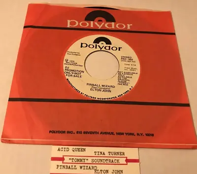 ELTON JOHN~Pinball Wizard/TINA TURNER~Acid Queen~45 Rpm PROMO ONLY Single.TOMMY • $39.99