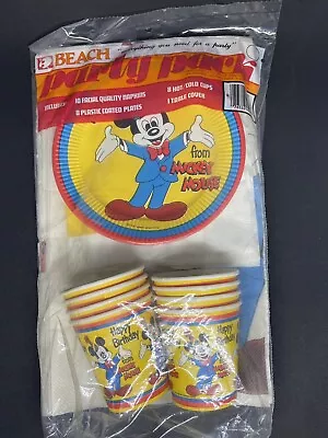 Mickey Mouse Birthday Party Supplies Vintage Tablecloth Napkins Cups Plates -NEW • $9.99