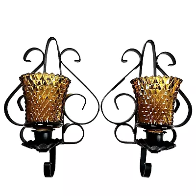 Vintage Spanish Style Wall Candelabras With Diamond Glass Votives 9  • $39.99