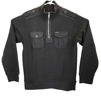 Marc Ecko Mens Med Black Cotton Sweater Cut & Sew Officer 1/4 Zip • $35.94
