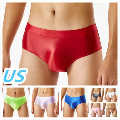 US Men Oil Glossy Low Rise Briefs Panties Smooth Underwear Quick Dry Swim Trunks • $7.95