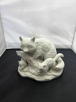 Vintage Ceramic Raccoons Figurine Statue Mom & 2 Babies 6.5  X 4.5  X 5  • $20