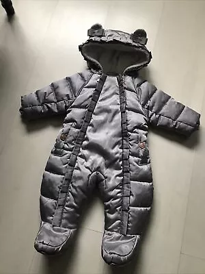 Ted Baker Baby Silver Snowsuit All In One Pram Suit 0-3 Mths  Used Cute Cosy • £10