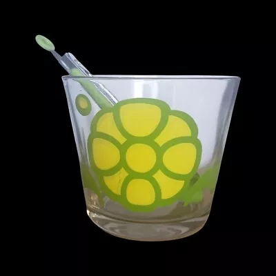 Vintage Colony MCM Barware Glass Ice Bucket + Tongs Flower Daisy Green/Yellow  • $23.50