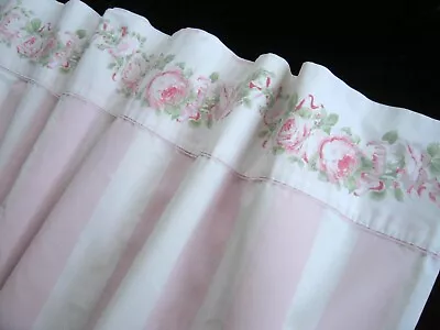 Vintage Laura Ashley Country Roses Queen Flat Bed Sheet Roses Pink White Stripes • $22.99