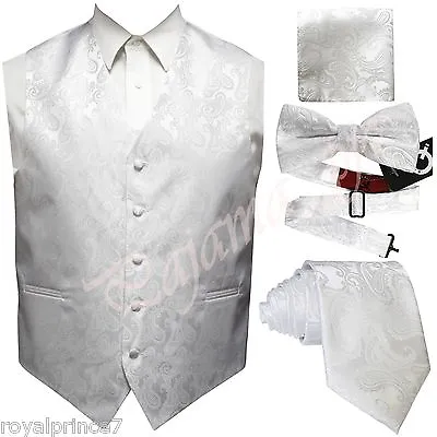 WHITE XS To 6XL Tuxedo Suit Dress Vest Waistcoat & Bow Tie & Necktie And Hanky  • $29.36