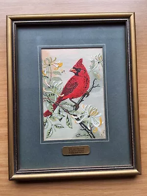 J & J Cash Of Coventry Woven Silk Picture Birds  CARDINAL Vtg Free Post • £10.50