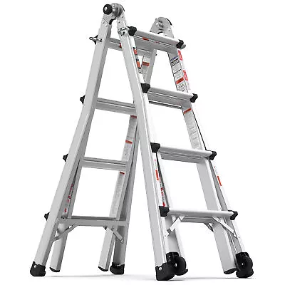 Multi Position Ladder W/ Wheel 300Lbs Load Anti-Slip Storage Folding Step Ladder • $259.34