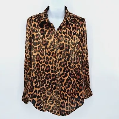 J.Crew Satin Finish Cheetah Print Button Up Blouse • $29.99