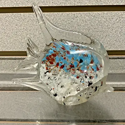 Vtg RARE 1970's Murano Art Glass Italy Angel Fish Paperweight Cracked 4  X 5.5  • $7.55