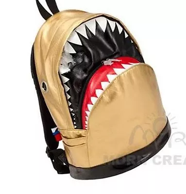 SHARK Backpack LARGE Morn Creations Bag PU Shiny GOLD • $59.99