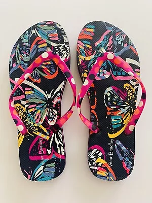 Vera Bradley Flip Flops Polka Dot Butterfly Print Medium 7/8 - Pink Blue • $16.95