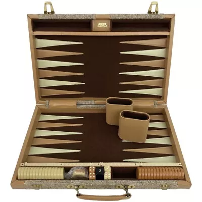 Vintage Aries Backgammon Travel Case Game Complete Brown / Tan • $49.98