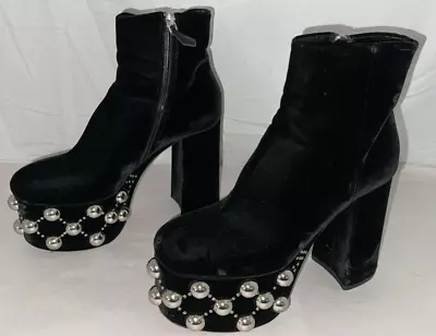 36/6❤️MIU MIU PRADA Black Studs High Heel ANKLE Platform BOOTS Bootie ITALY • $175.75