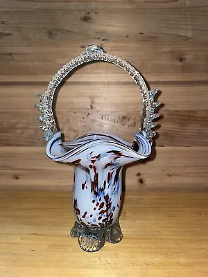 Vintage Murano Glass Posy Hand Blown Basket End Of The Day Vase Splatter Design • $18