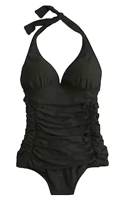 J Crew Bathing Suit Swimsuit B6844 One Piece Ruched Femme Black D-Cup 8 New USA • $28