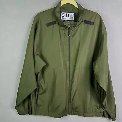 5.11 Tactical Series Packable Jacket Mens L Green Utility Zip Pocket Hike FLAWS • $23.99