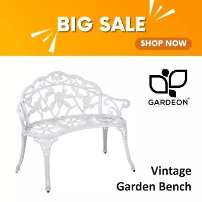 Outdoor Bench Seat White Vintage Victorian Style Cast Iron Garden Patio Seat New • $177.64