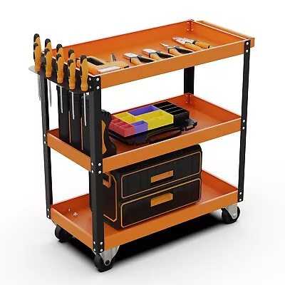 US 3-Tiers Rolling Mechanic Steel Tool Cart For Garage Warehouse Repair Workshop • $93.05